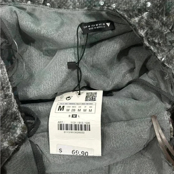 New with tags zara grey sequins mini bodycon dress in size medium - Picture 8 of 11